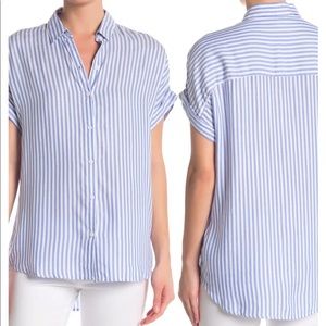 BeachLunchLounge blue and white striped button up, size small
